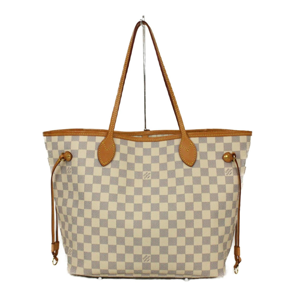Louis Vuitton Neverfull Damier LV Tote Bag Canvas Leather Azur White Gray